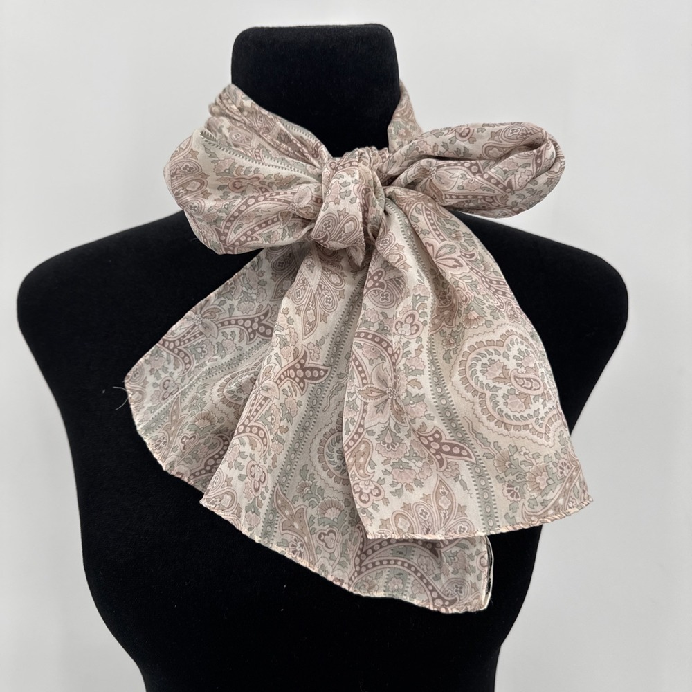 Echo Club 7 Silk Chiffon Scarf‎ Pink  Paisley Print Vintage Made Japan Boho 90s